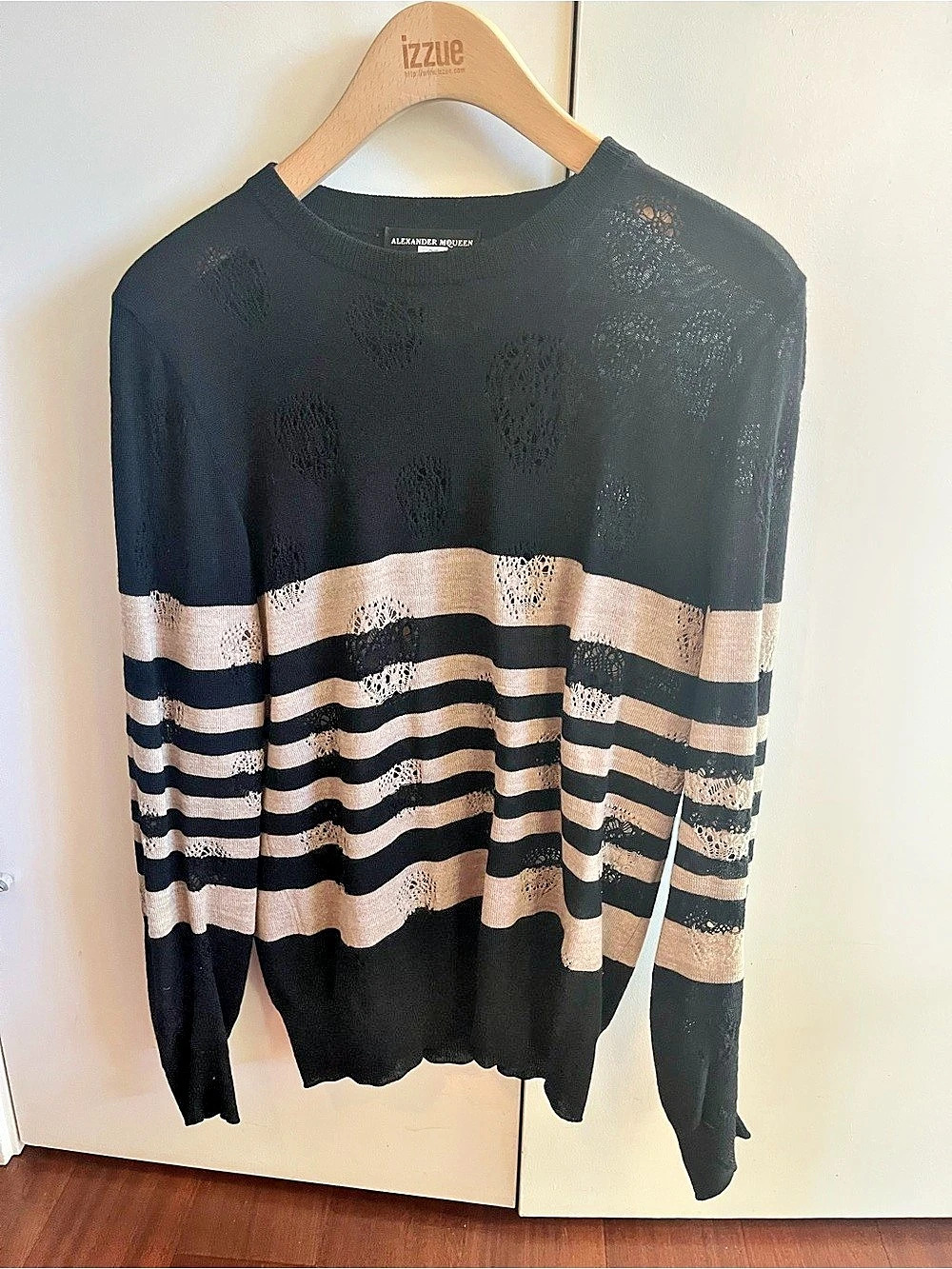 Alexander McQueen Striped Knit Sweater in Black & Pink Size Small